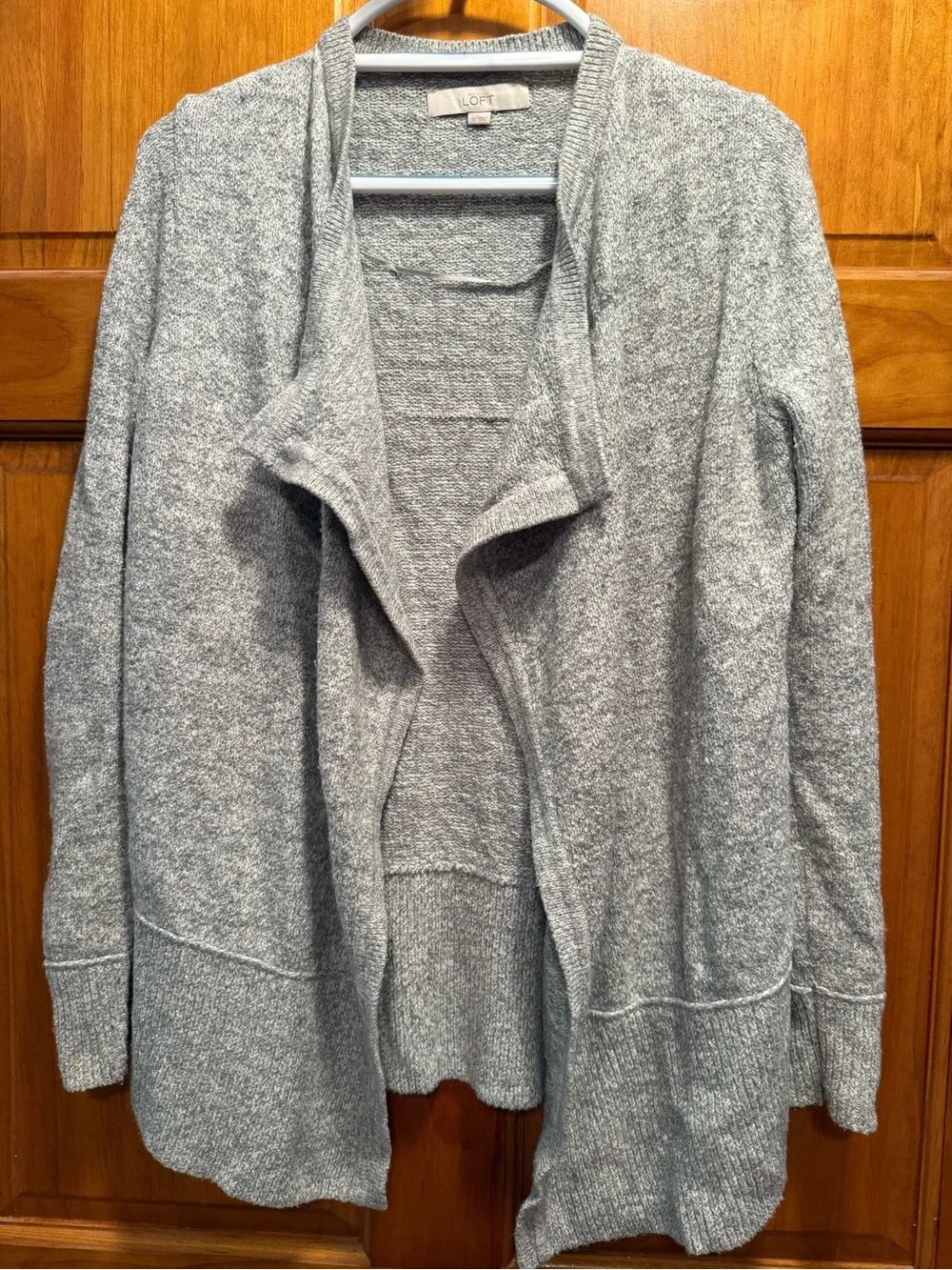 LOFT Heather Gray Open Drape Front Cardigan